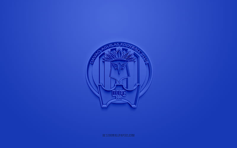 Davao Aguilas FC, creative 3D logo, blue background, PFL, 3d emblem, Filipino football club, Philippines Football League, Tagum, Philippines, 3d art, football, Davao Aguilas FC 3d logo, HD wallpaper