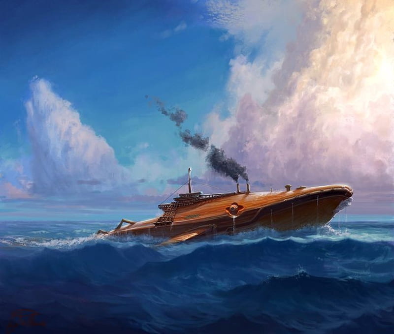 Steampunk Submarine, Abstract, Submarine, Steampunk, Fantasy, HD wallpaper