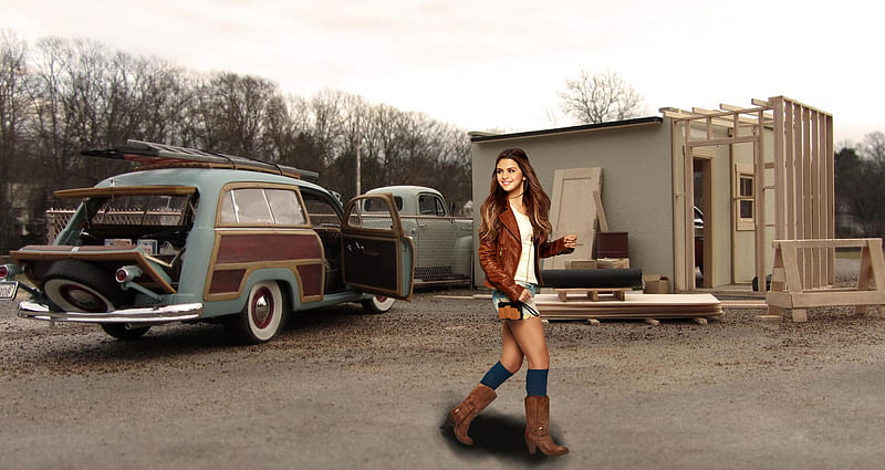 Ranch Work . ., boots, cowgirl, ranch, women, brunettes, station wagon, style, western, HD wallpaper