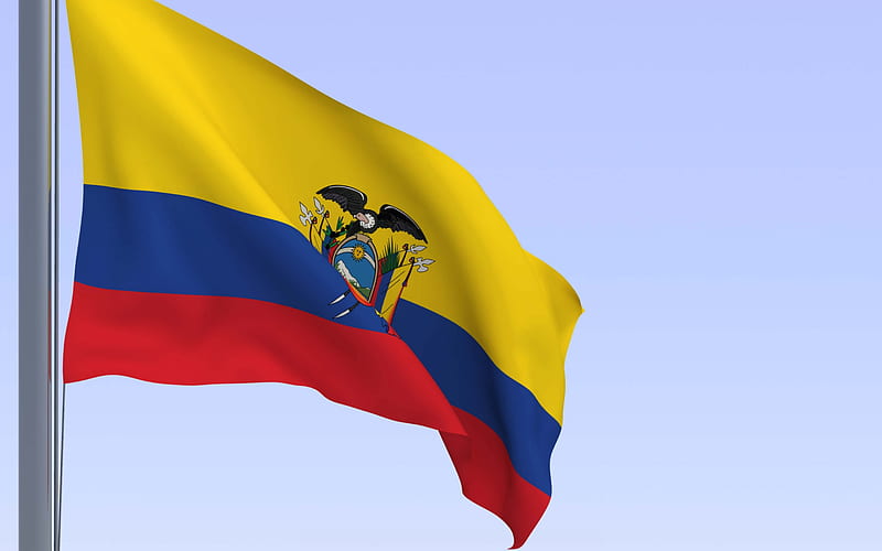 Flag of Ecuador, 3d flag, state symbol, Ecuador, flagpole, South America, HD wallpaper