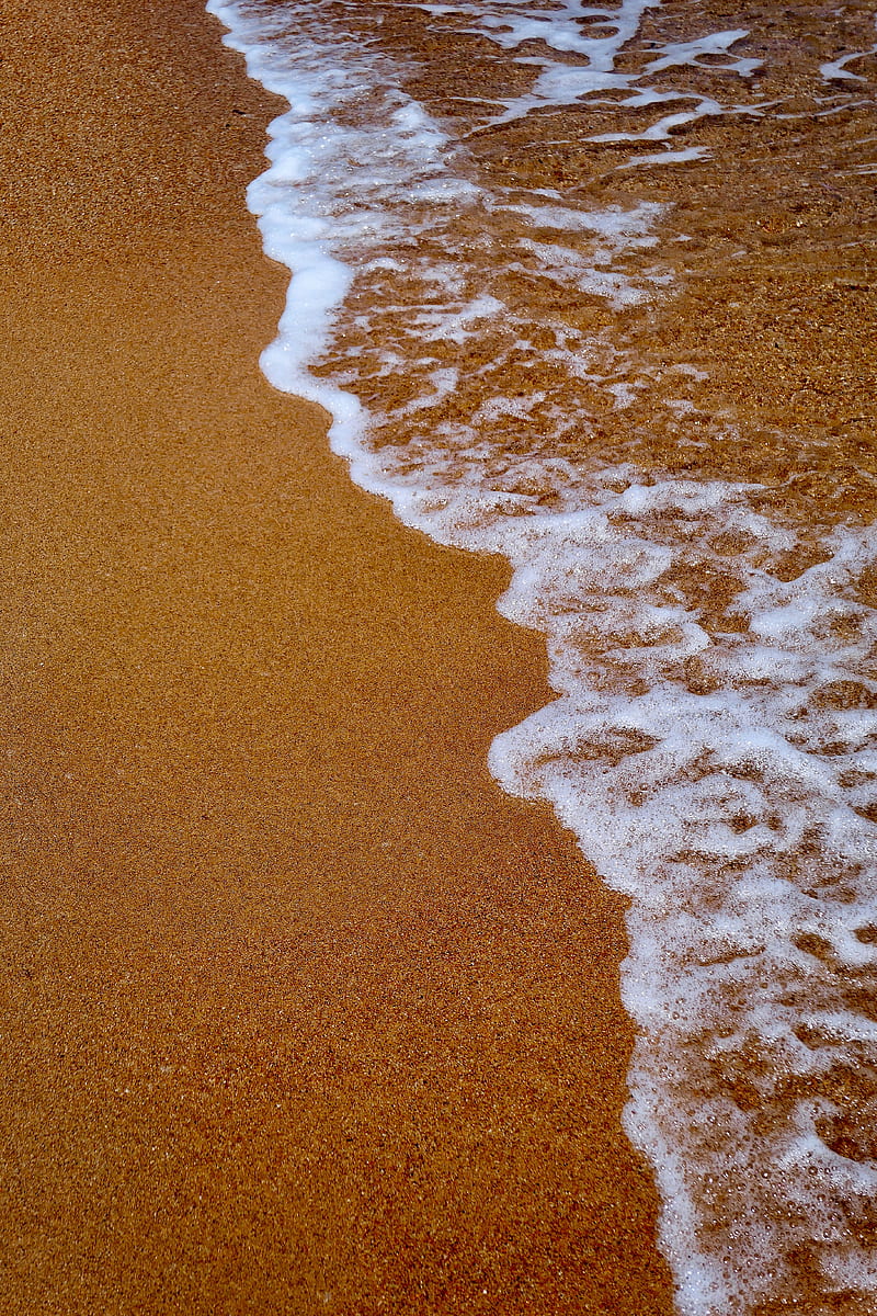 white sea foam on brown sandy beach, HD phone wallpaper