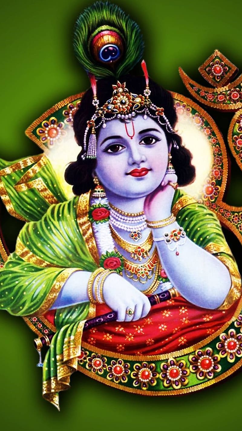 Krishna Ji Ki , Green Background, lord, god, kanha ji, HD phone wallpaper