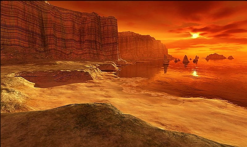Red canyon, red rocks, sky, sea, HD wallpaper | Peakpx