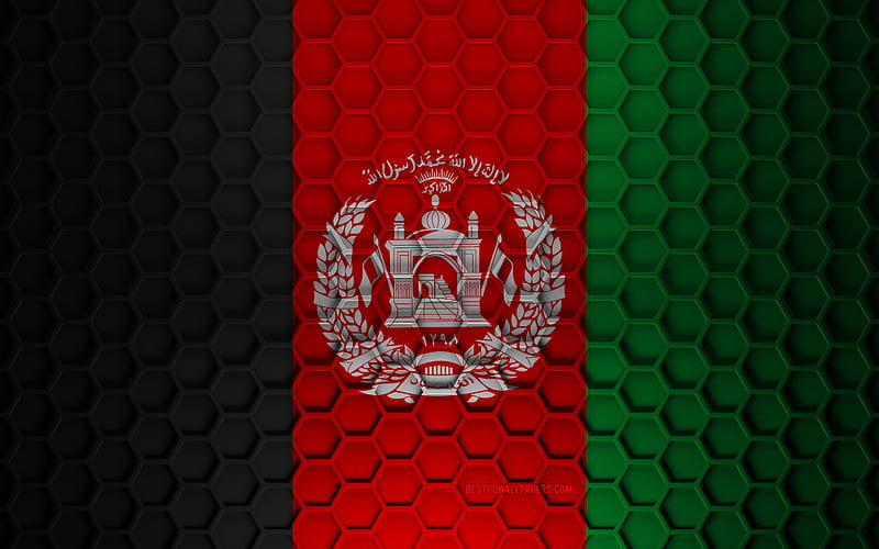 Afghanistan flag, 3d hexagons texture, Afghanistan, 3d texture, Afghanistan 3d flag, metal texture, flag of Afghanistan, HD wallpaper