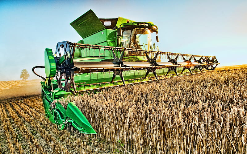 John Deere S690i combine harvester, 2021 combines, wheat harvest, harvesting concepts, agriculture concepts, John Deere, HD wallpaper