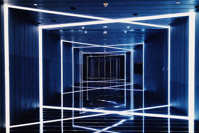 hallway with LED lights, HD wallpaper
