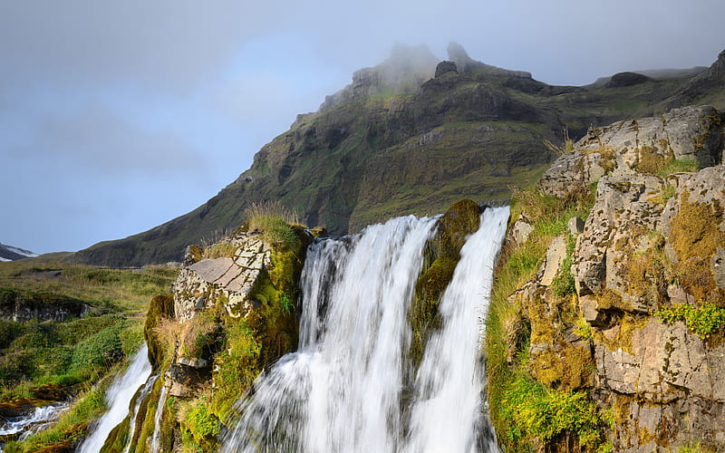 Iceland waterfall, rocks, mountains, beautiful nature, Europe, HD wallpaper