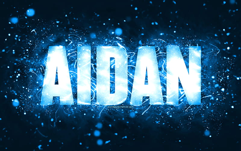 Happy Birtay Aidan, blue neon lights, Aidan name, creative, Aidan Happy Birtay, Aidan Birtay, popular american male names, with Aidan name, Aidan, HD wallpaper