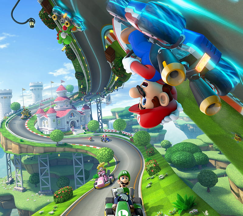 Mario Kart, blue, green, japan, kart, luigi, mario, nintendo, pink, red, HD wallpaper