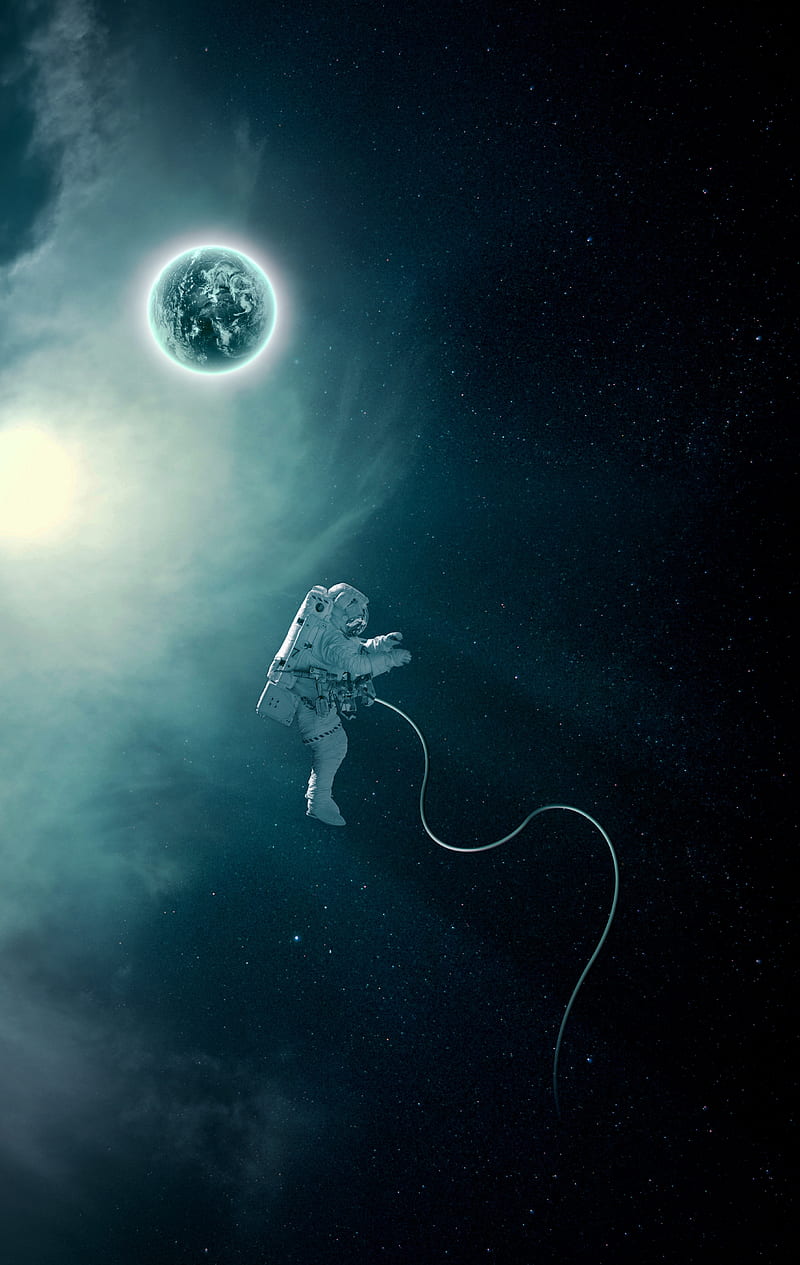 Astronaut In Space, amoled, earth nasa, night, samsung, sky, stars, HD phone wallpaper