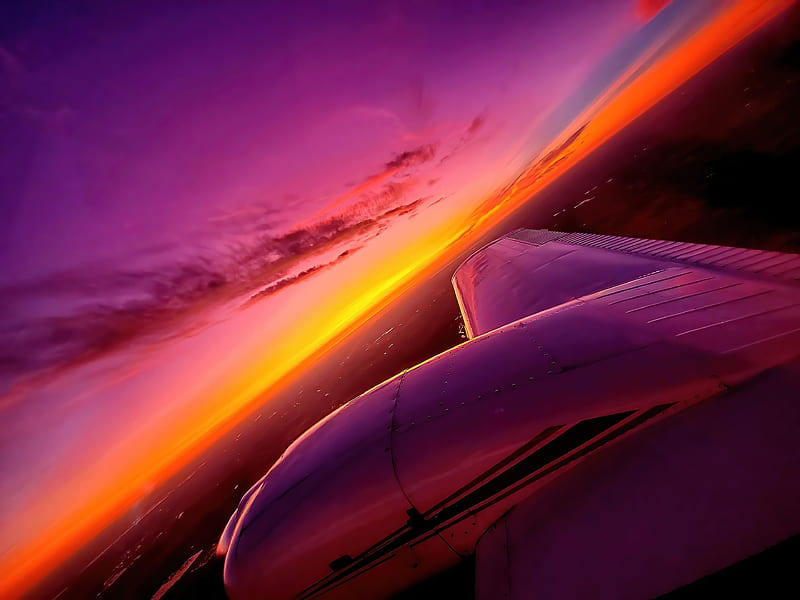 Synthwave Sunset Plane View , sunset, synthwave, nature, HD wallpaper