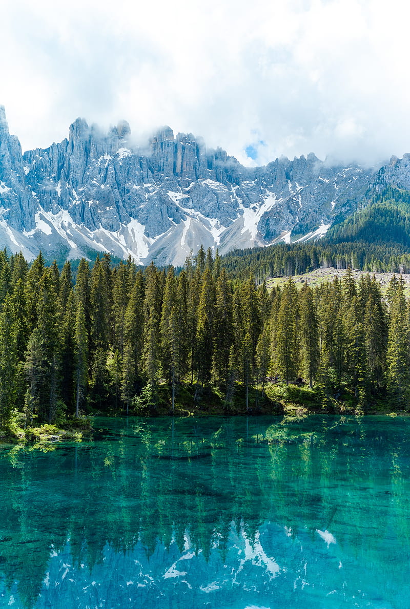 lake, rocks, mountains, trees, reflection, HD phone wallpaper