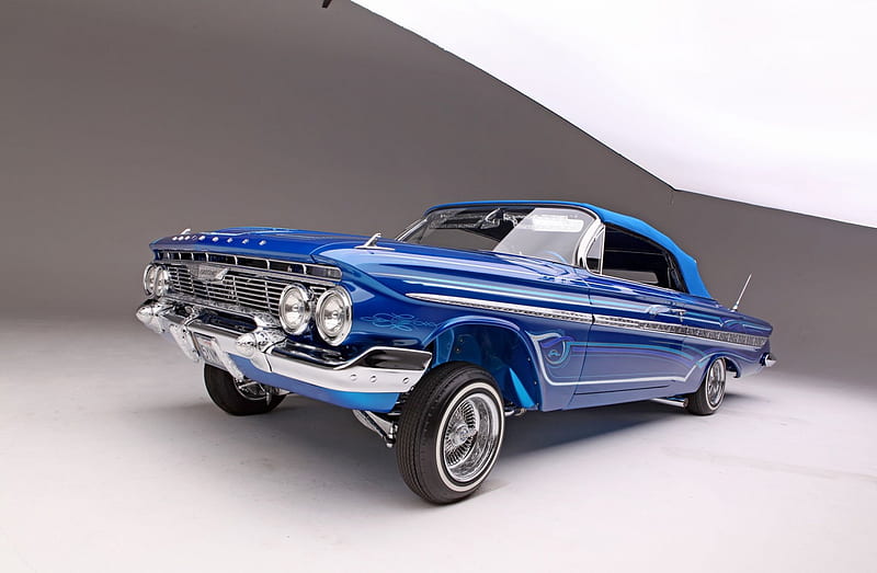 1961-Chevrolet-Impala-Convertible, Classic, GM, Blue, Lowrider, HD wallpaper