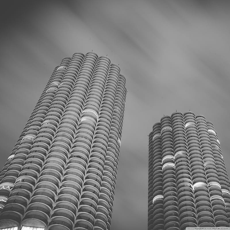 Marina Towers, Chicago, Black and White Ultra Background for U TV : & UltraWide & Laptop : Tablet : Smartphone, HD phone wallpaper