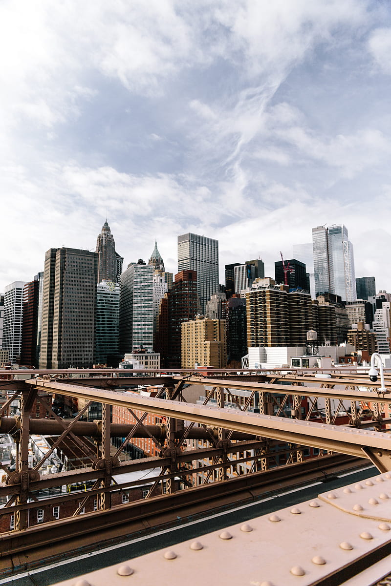 bridge, buildings, city, architecture, metropolis, new york, HD phone wallpaper