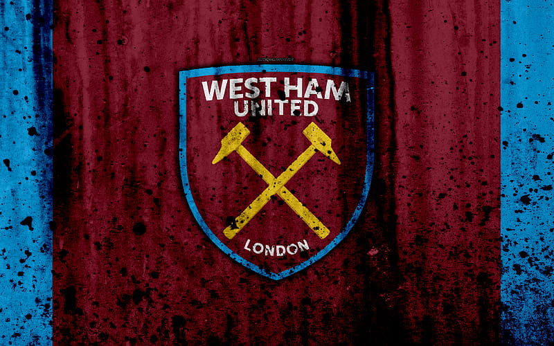 FC West Ham United Premier League, logo, England, soccer, football club, grunge, West Ham United, art, stone texture, West Ham United FC, HD wallpaper