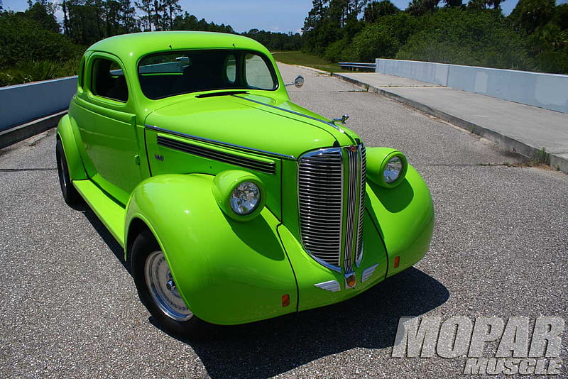 38 Dodge, mopar, rod, florecent green, classic, HD wallpaper