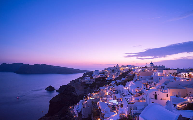 Greece, Sky, Santorini, beach, Houses, Holiday, Sunrise, Sunset, Ocean, Sea, HD wallpaper