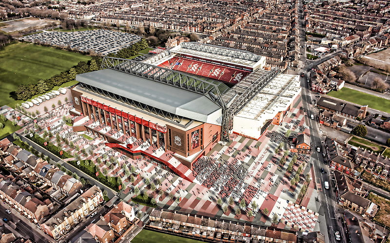 Anfield, aerial view, Liverpool stadium, England, english stadiums, soccer, Liverpool, football stadiums, Anfield Road, Liverpool FC, HD wallpaper