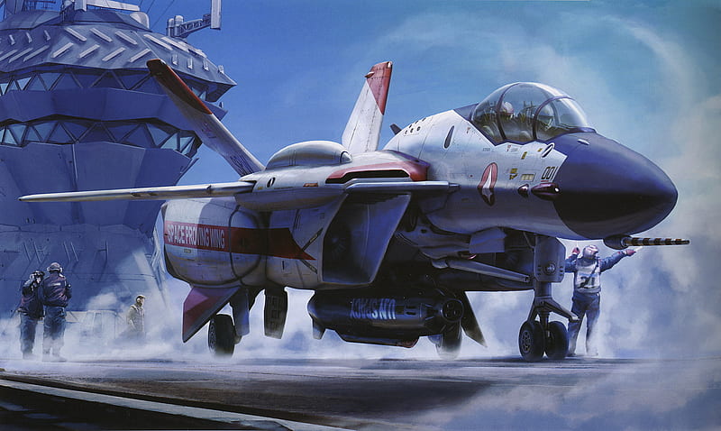 VF 0 on the deck of the CVN 99 Asuka II, flight deck, start, anime fighter,  take off, HD wallpaper | Peakpx