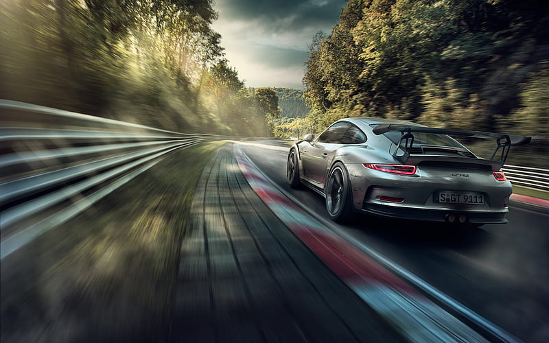 Porsche 911 GT3 RS, motion blur, 2018 cars, raceway, supercars, german cars, Porsche, HD wallpaper