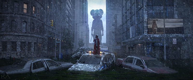 Apocalypse City Girl Monster , apocalypse, artist, artwork, digital-art, HD wallpaper
