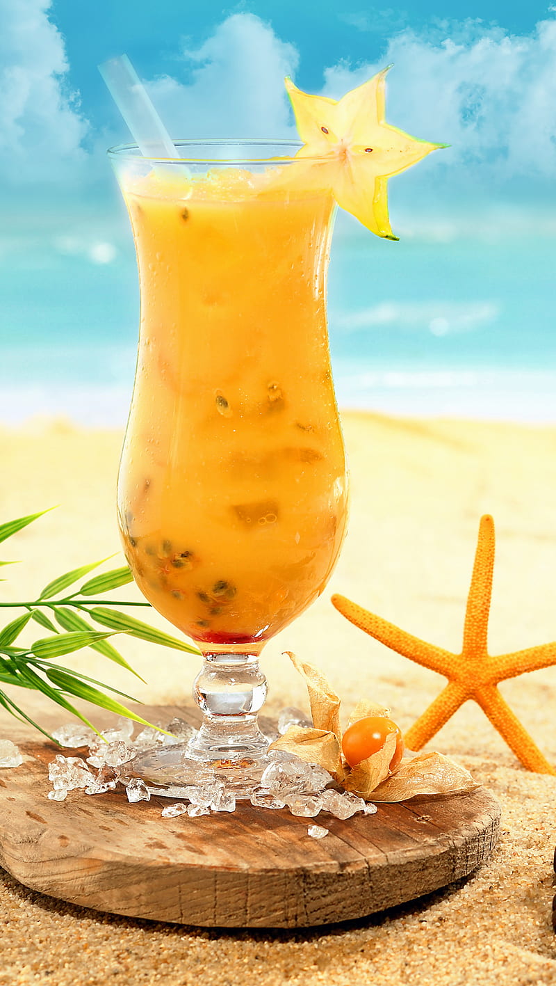 Beach Cocktail, drink, holiday, sea, starfish, tropical, HD phone wallpaper