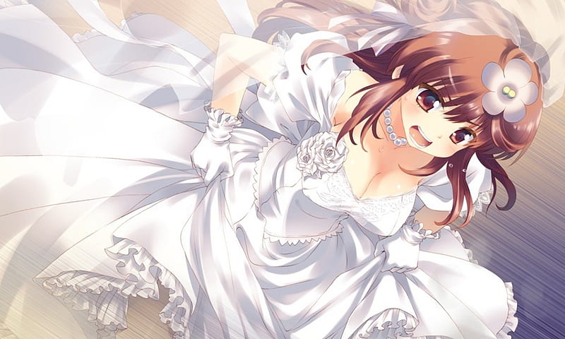 Bride anime Wallpaper 4K, Happy girl, Cute anime