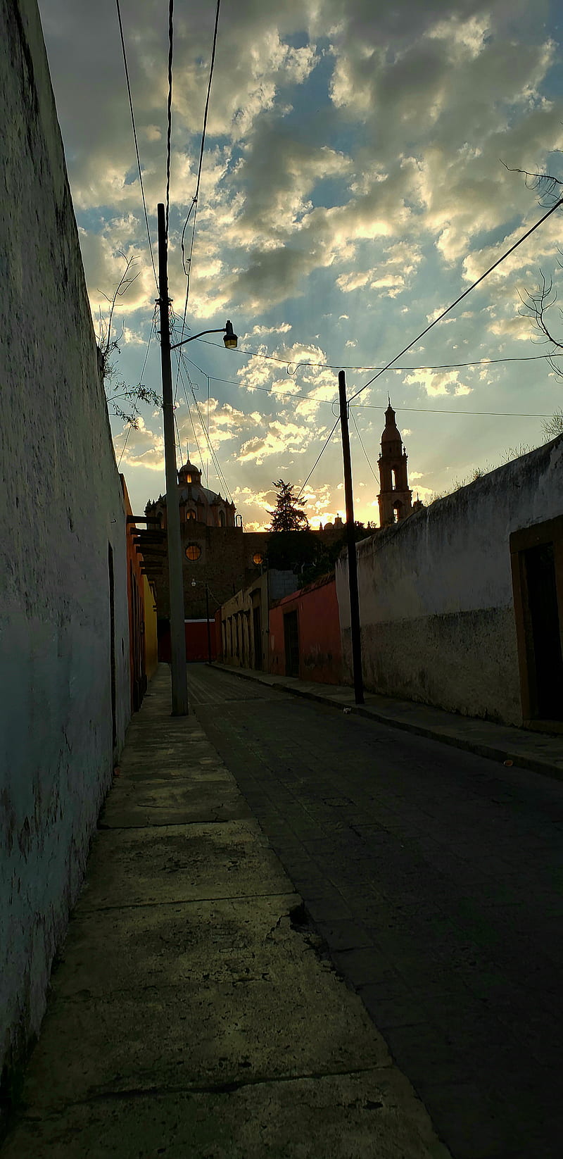sunset, caminos, iglesia, town, urban, HD phone wallpaper