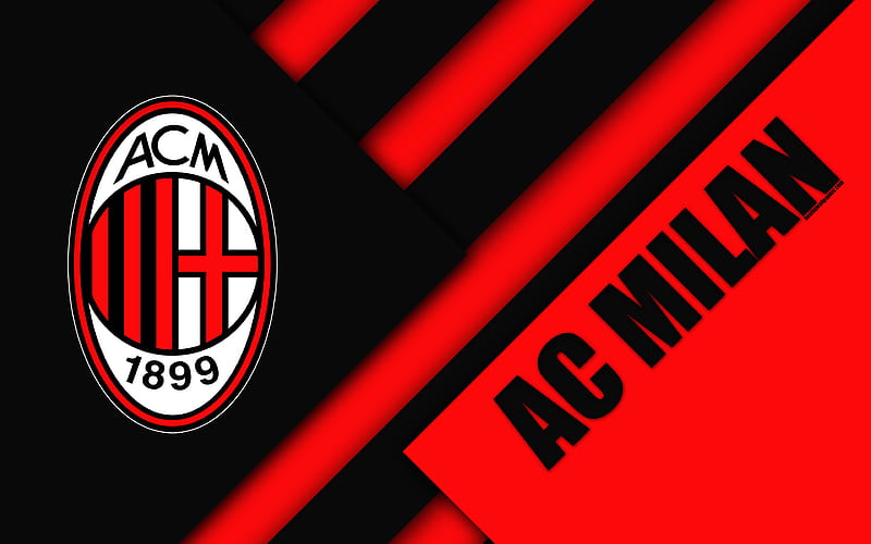 AC Milan, logo material design, football, Serie A, Milan, Italy, black and red abstraction, Italian football club, HD wallpaper