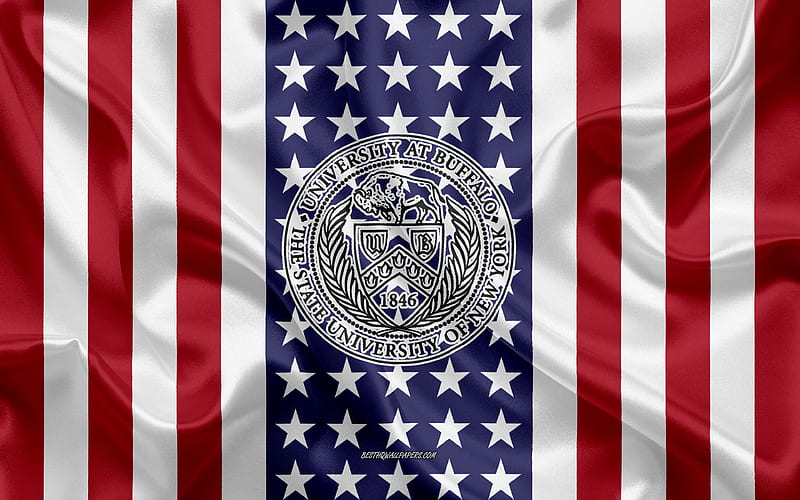University at Buffalo Emblem, American Flag, University at Buffalo logo, Buffalo, New York, USA, University at Buffalo, HD wallpaper