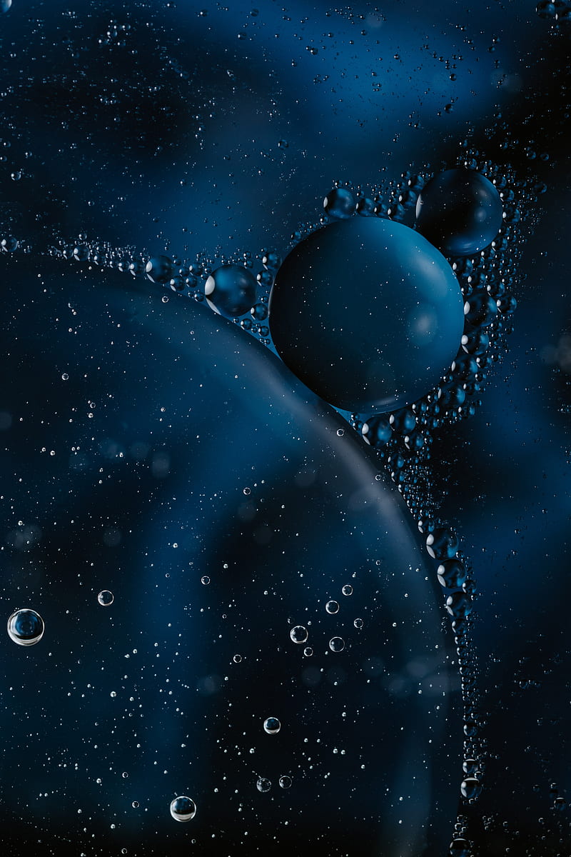 bubbles, air, liquid, macro, blue, dark, HD phone wallpaper
