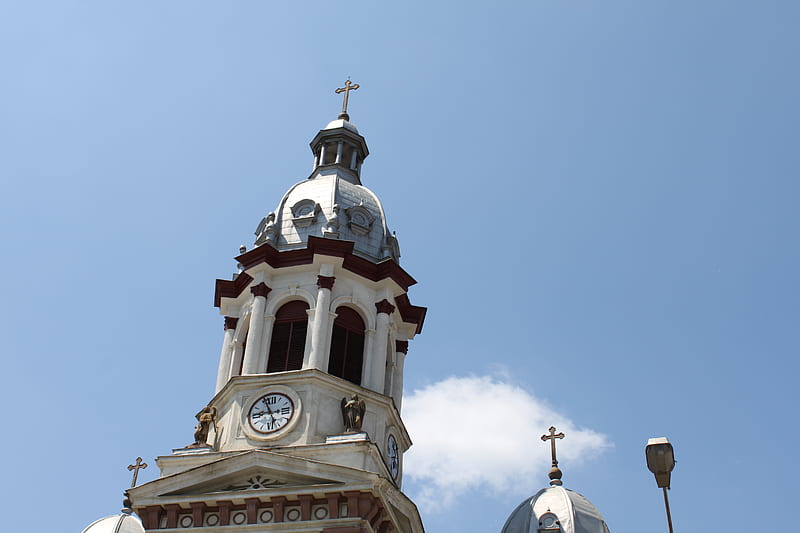 Romanian Church, clock, sky, church, romania, HD wallpaper