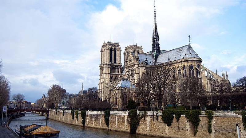 Notre Dame de Paris, architecture, cathedral, monuments, paris, bonito, notre dame, sky, clouds, france, seine, nature, rivers, HD wallpaper