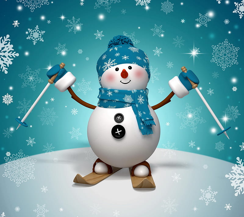 Snowman, 3d, christmas, cute, happy, merry, new year, winter, HD wallpaper