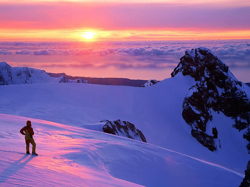 Franz Josef Glacier New Zealand, mountain, sunset, sky, snow, HD wallpaper