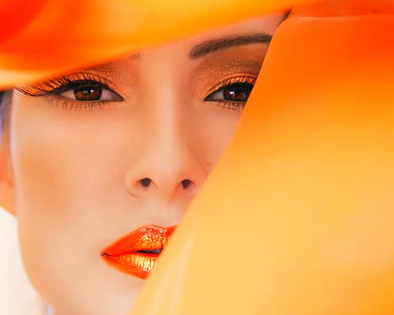 Lovely Orange Make Up, make up, model, woman, orange, HD wallpaper