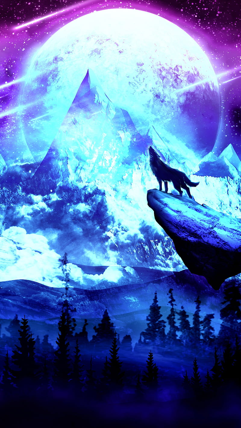 Lobo aullando a la luna, arte, montañas, noche, Fondo de pantalla de  teléfono HD | Peakpx