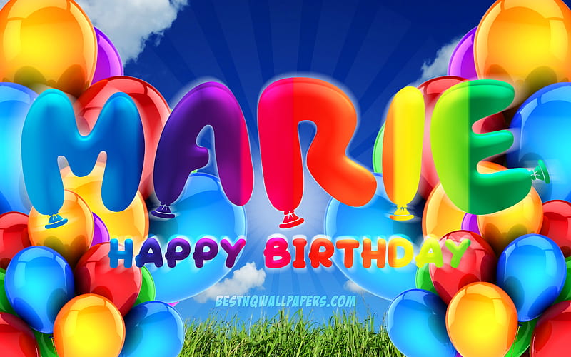 Marie Happy Birtay cloudy sky background, popular german female names, Birtay Party, colorful ballons, Marie name, Happy Birtay Marie, Birtay concept, Marie Birtay, Marie, HD wallpaper