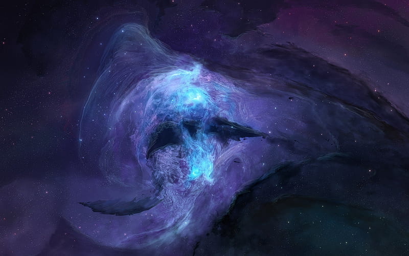blue nebula, digital art, stars, galaxy, gas cloud, Space, HD wallpaper