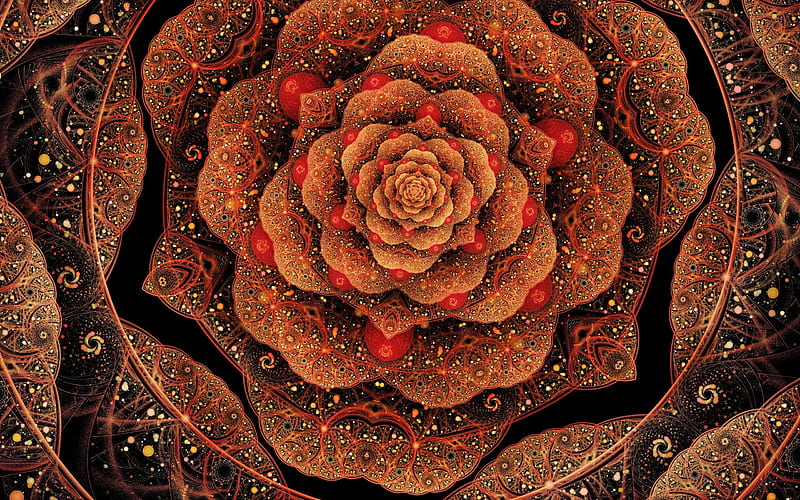 fractal flower, autumn, fall, psychedelic, Abstract, HD wallpaper