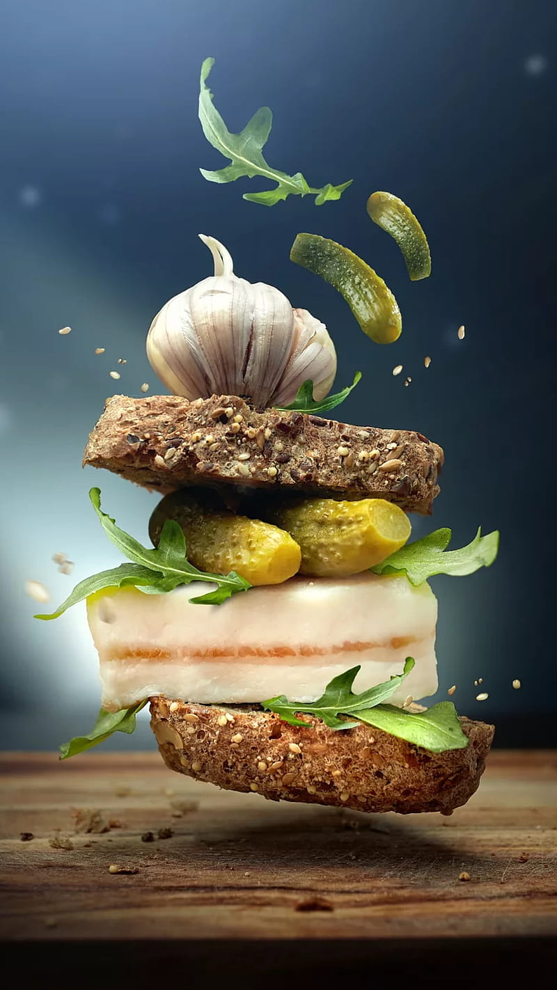 Food, bread, cheese, creative, garlic pickles, HD phone wallpaper