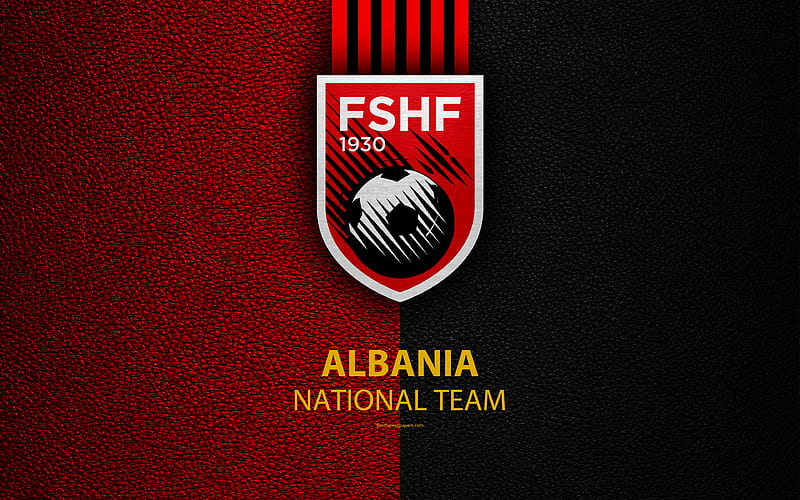 Albania national football team leather texture, emblem, logo, football, Albania, Europe, HD wallpaper