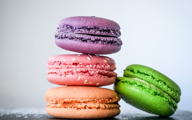 macaroons, colorful pastries, sweets, cookies, HD wallpaper