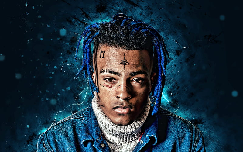 XXXTentacion american rapper, blue neon lights, music stars, creative, fan art, american celebrity, Jahseh Dwayne Ricardo Onfroy, XXXTentacion, HD wallpaper