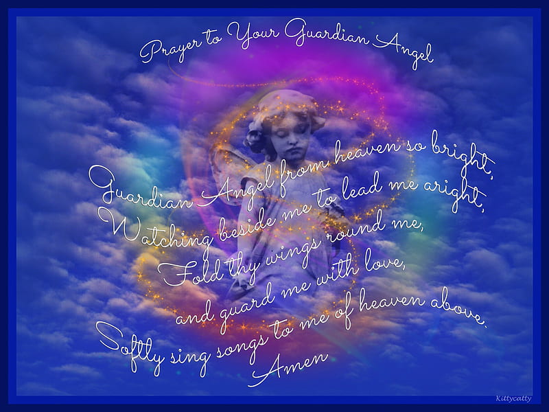 ☜✿☞ Guardian Angel for Elaine ☜✿☞ , text, wings, words, collage, abstract, prayer, sky, clouds, Angel, heaven, blue, HD wallpaper