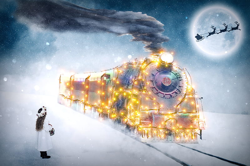 Christmas Motif Train Children, christmas, celebrations, train, holidays, HD wallpaper