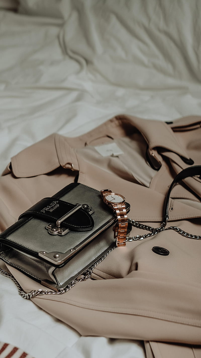 brown leather sling bag on white textile, HD phone wallpaper