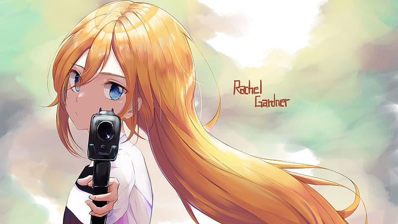 Angels of death rachel gardner with brown long hair having pistor with  background of green and white painting games, HD wallpaper | Peakpx