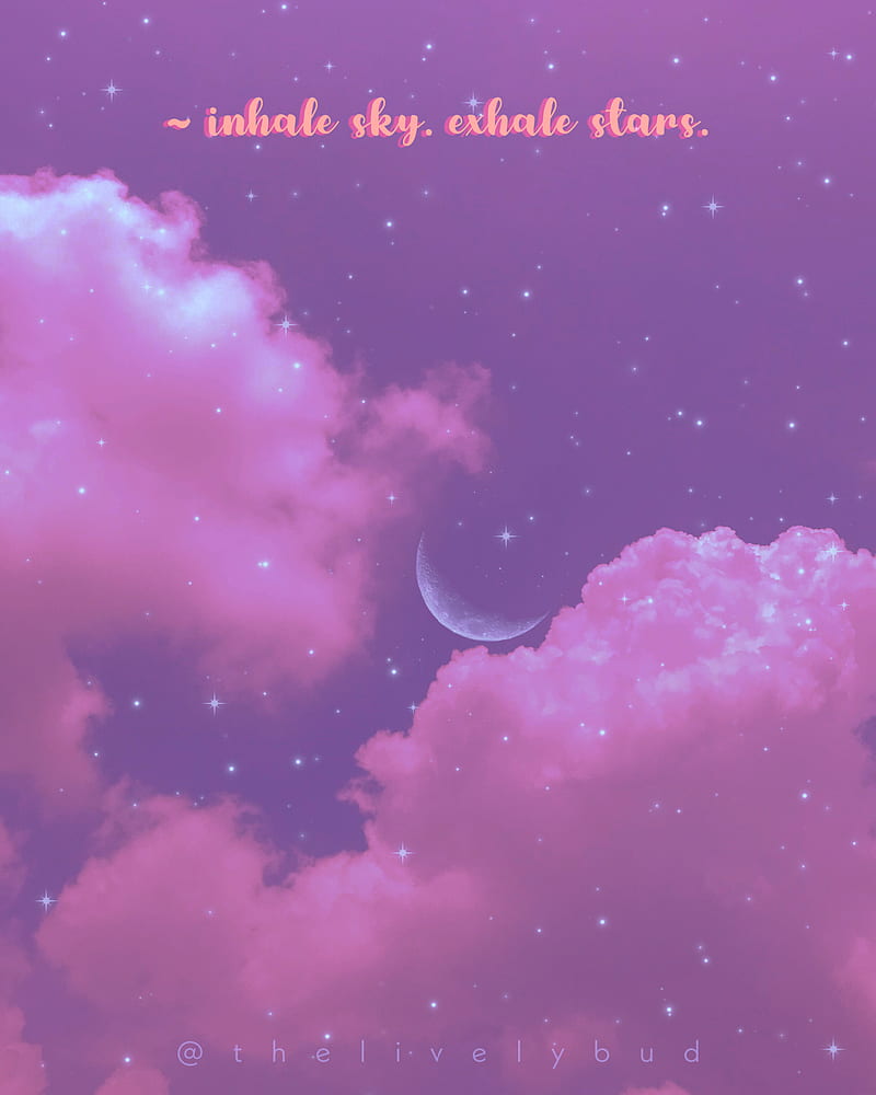 Aesthetic Quote, clouds, iphone, moon, pink, purple, quotes, sky, stars, HD phone wallpaper